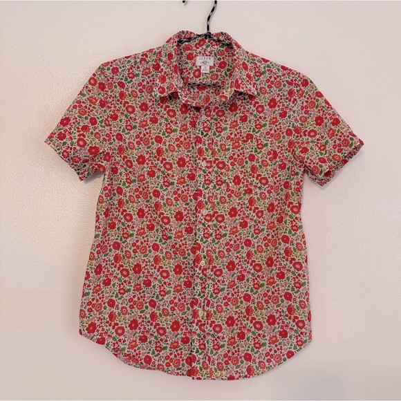 J Crew Liberty Fabrics Cotton Floral Short Sleeve Button Down Top size 12 - Picture 1 of 6